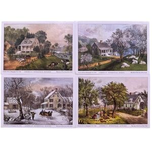 Antique currier & Ives lithography American homestead (set4 5X7 unframed)